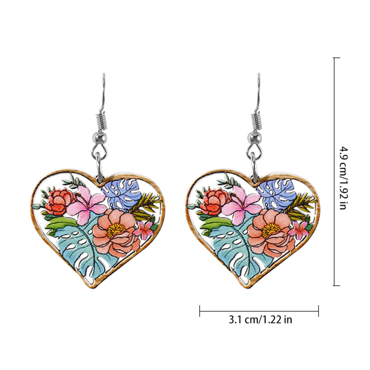 Wholesale Hollow Vintage Wood Flower Heart Shaped Earrings
